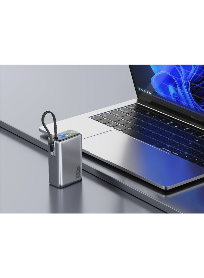 GREEN LION Tron X 25000mAh Power Bank with Smart Power Display & PD 100W / USB-C & USB-A Ports / Flight-Approved / Built-in USB-C Cable / Fast Charge Support / Multiple Protection / Powerbank Flight Approved - Grey - Image 4