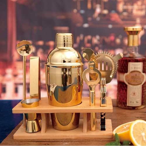 JNWINOG 9PcsCocktail Shaker Set Bartending Kit Cocktail Bar Set Cocktail Mix Drink Making Kit Professional Bar and Home Drink Bar Tools for Bartender Gold 9Pcs - Image 3