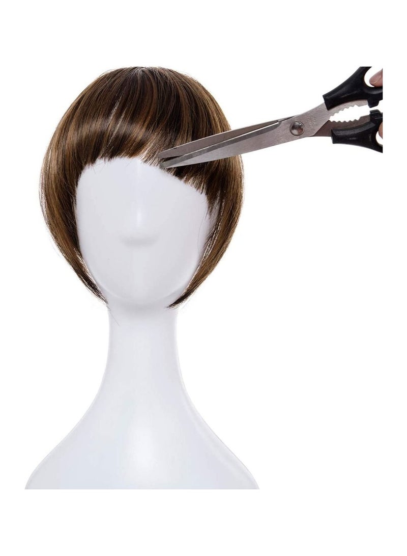 Estelle 2Pcs Clip in Bangs Hair Extensions Thick Full Neat Bangs Fringe Hair Extension 8" One Piece Clip on Front Bangs Hairpiece Dark Brown Mix Light Auburn - Image 4