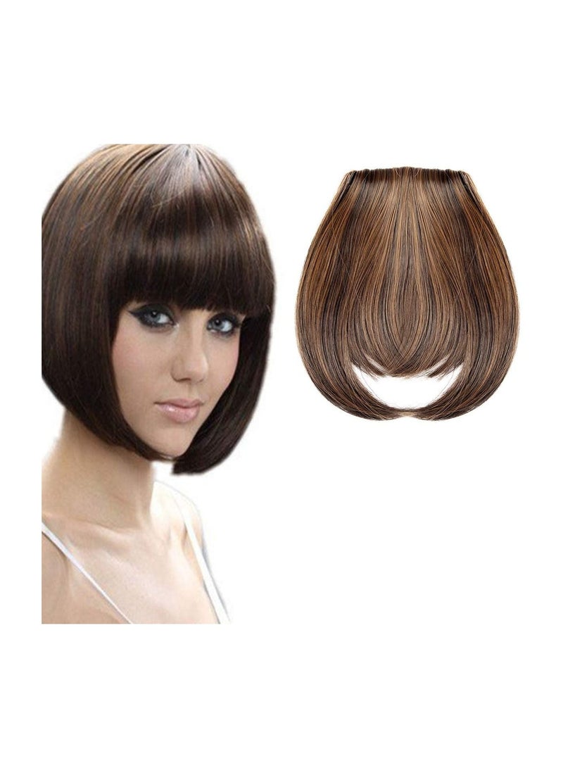 Estelle 2Pcs Clip in Bangs Hair Extensions Thick Full Neat Bangs Fringe Hair Extension 8" One Piece Clip on Front Bangs Hairpiece Dark Brown Mix Light Auburn - Image 1