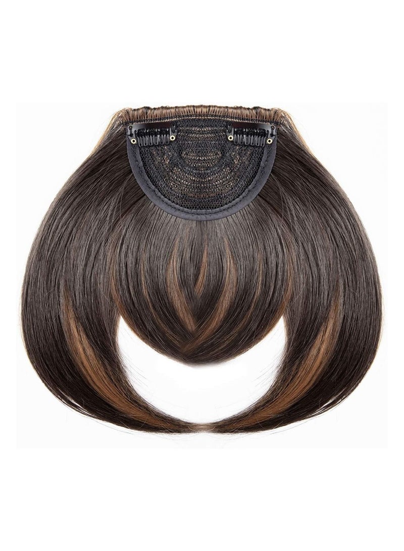 Estelle 2Pcs Clip in Bangs Hair Extensions Thick Full Neat Bangs Fringe Hair Extension 8" One Piece Clip on Front Bangs Hairpiece Dark Brown Mix Light Auburn - Image 3