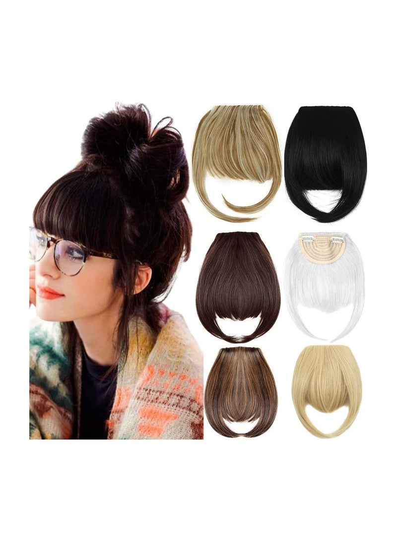 Estelle 2Pcs Clip in Bangs Hair Extensions Thick Full Neat Bangs Fringe Hair Extension 8" One Piece Clip on Front Bangs Hairpiece Dark Brown Mix Light Auburn - Image 2