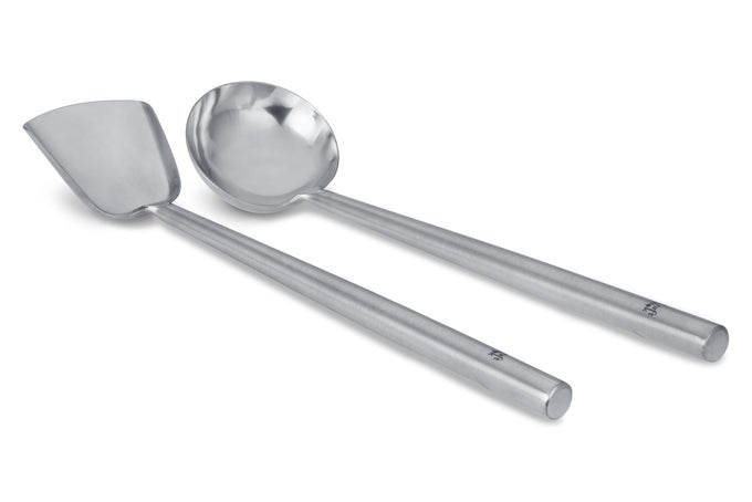 SS LADLE AND SPATULA TURNER STAINLESS SET WITH STAINLESS HANDLES FOR ASIAN CHINESE WOKS TRADITIONAL 732W326