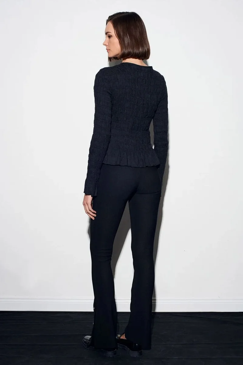 Dilvin Black DILVIN Textured Knit Button-Front Blouse for Women | Best Price UAE