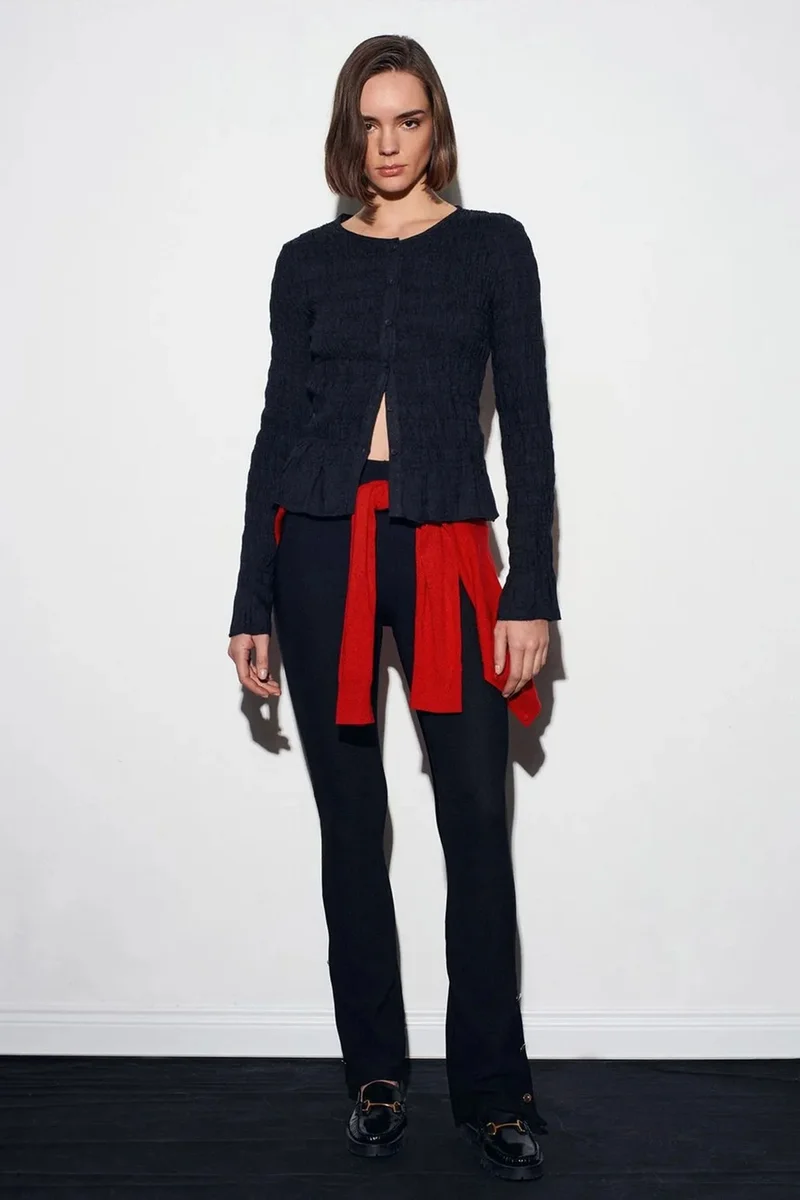 DILVIN Textured Knit Button-Front Blouse