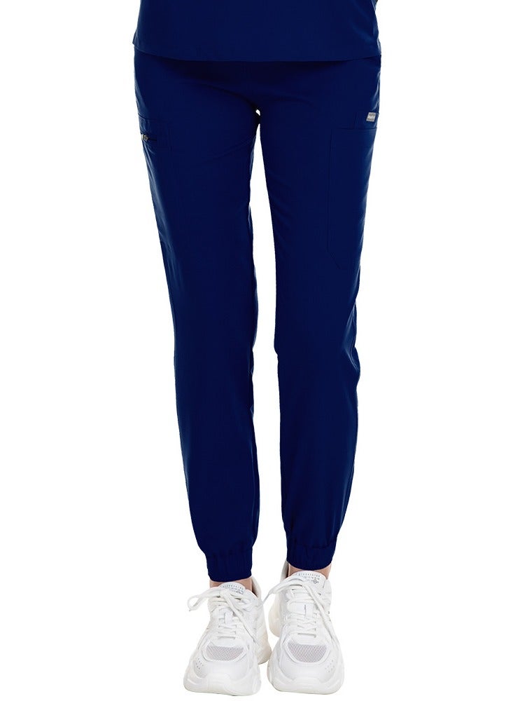 Loquat Medical Uniform Scrubs Pants Unisex Elastic Waist Jogger Pants Workwear Navy Blue  - Image 2