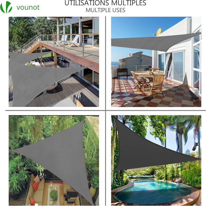 VOUNOT مظلة شمسية مثلثة 3x3x3 متر مع مجموعة تثبيت، HDPE، حماية من الأشعة فوق البنفسجية، مظلة قابلة للتنفس للحديقة والفناء الخارجي، رمادي 21783491870820 - Image 2