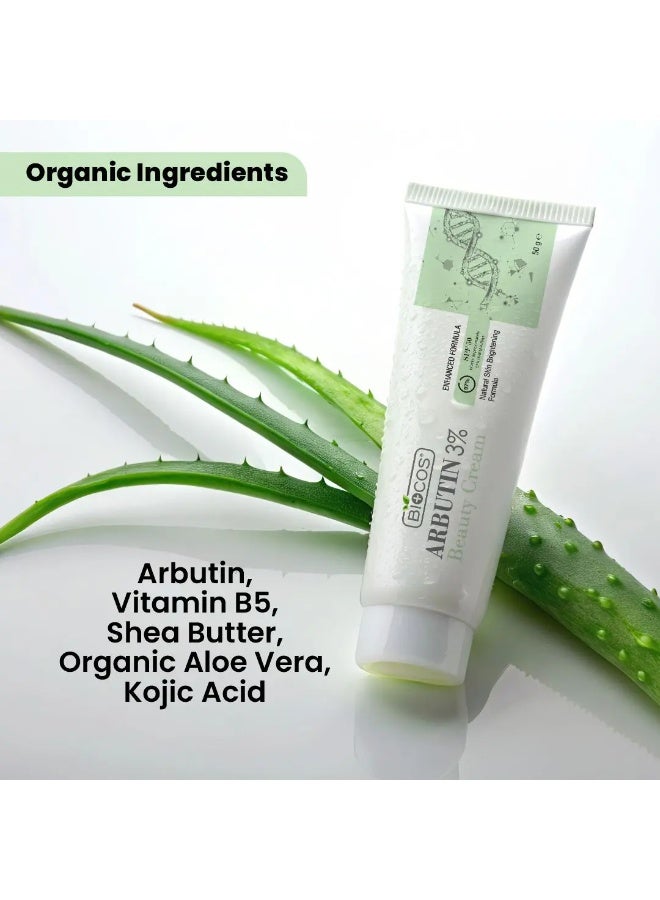 BIOCOS COSMETICS Arbutin Cream 3% With Glycolic Acid, Kojic Acid, Hyaluronic Acid & Licorice Extract | Pigmentation Cream For Face With SPF 30 | 50g Pack of 2 - Image 4