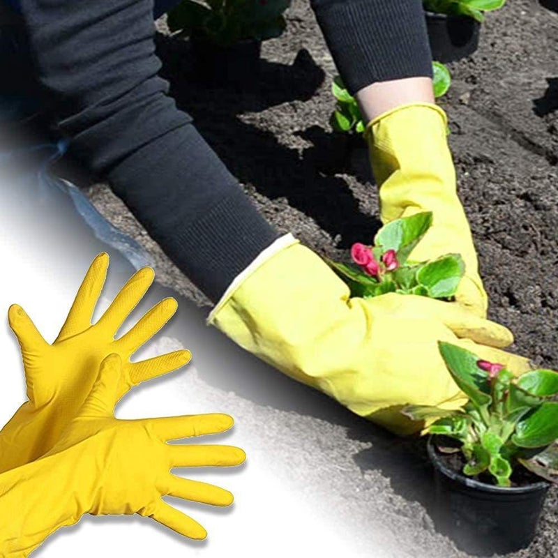 DeoDap DeoDap Multipurpose Reusable 100 Natural Latex Rubber Gloves for Kitchen Cleaning Gardening car and Bathroom Gloves 2pc Premium Yellow  - Image 4