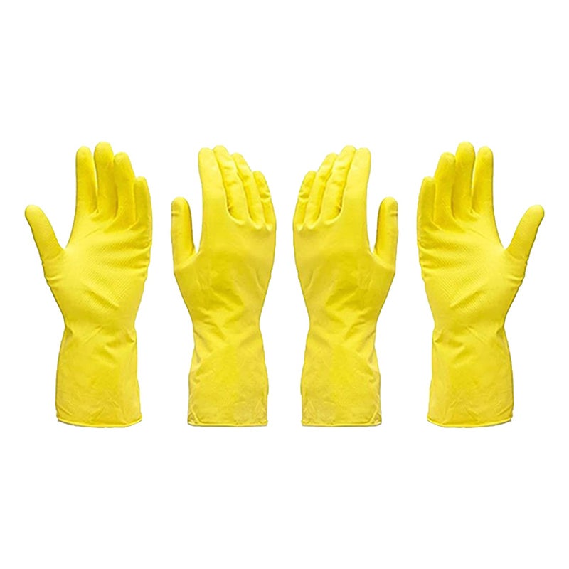 DeoDap DeoDap Multipurpose Reusable 100 Natural Latex Rubber Gloves for Kitchen Cleaning Gardening car and Bathroom Gloves 2pc Premium Yellow  - Image 1