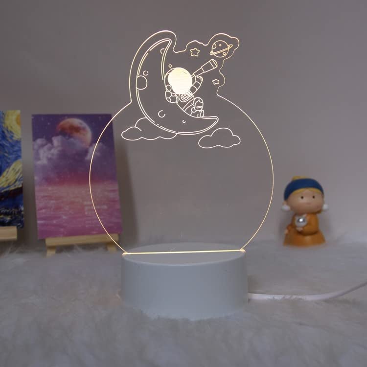 Inditradition 3D Acrylic Creative Message Board with LED Light Base Holder, with Writing Pen & Cloth (Transparent, Planet Cloud Shape, 5.5x4.5 Inches) - Image 1