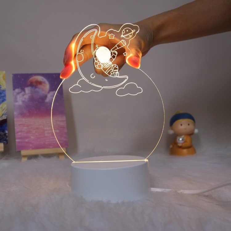 Inditradition 3D Acrylic Creative Message Board with LED Light Base Holder, with Writing Pen & Cloth (Transparent, Planet Cloud Shape, 5.5x4.5 Inches) - Image 4