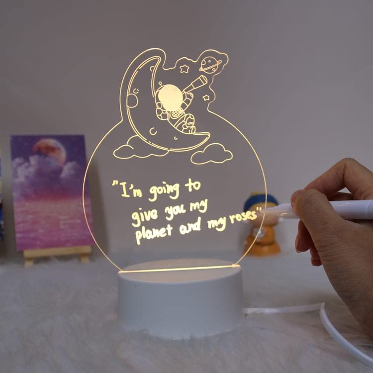 Inditradition 3D Acrylic Creative Message Board with LED Light Base Holder, with Writing Pen & Cloth (Transparent, Planet Cloud Shape, 5.5x4.5 Inches) - Image 2