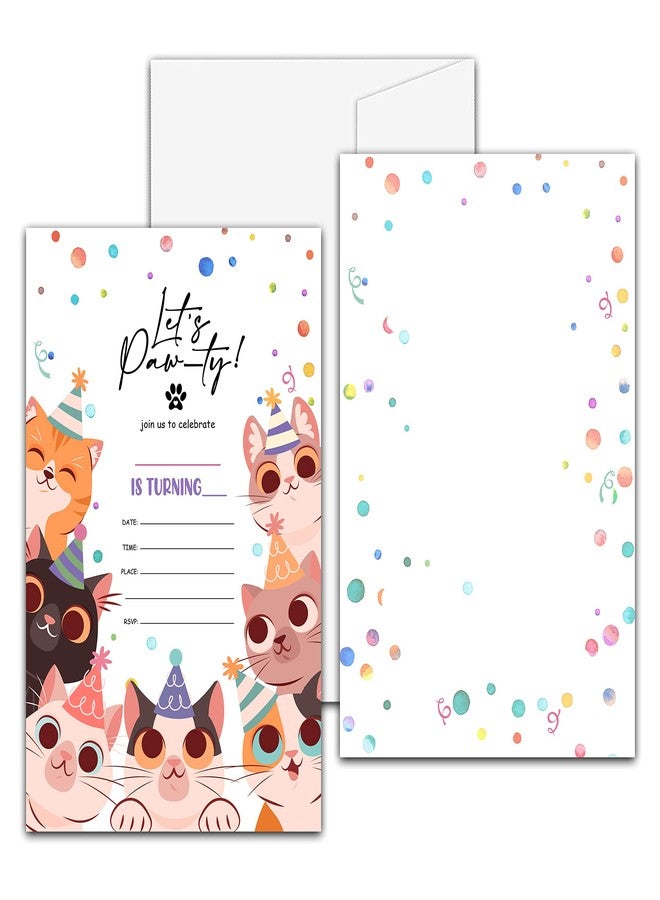 Levitatinyear Cute Kitten Birthday Party Invitation, Let's Paw-Ty Kitty Cats Fill-In Invites For Adults Women & Men, 20 Invitations With Envelopes(4" X 6")，Party Favors Decorations And Supplies-01 - Image 2