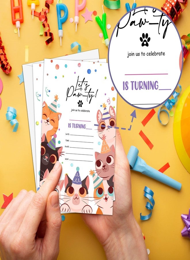 Levitatinyear Cute Kitten Birthday Party Invitation, Let's Paw-Ty Kitty Cats Fill-In Invites For Adults Women & Men, 20 Invitations With Envelopes(4" X 6")，Party Favors Decorations And Supplies-01 - Image 3