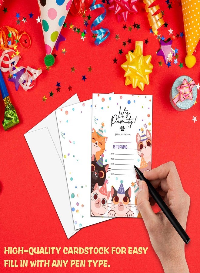 Levitatinyear Cute Kitten Birthday Party Invitation, Let's Paw-Ty Kitty Cats Fill-In Invites For Adults Women & Men, 20 Invitations With Envelopes(4" X 6")，Party Favors Decorations And Supplies-01 - Image 5