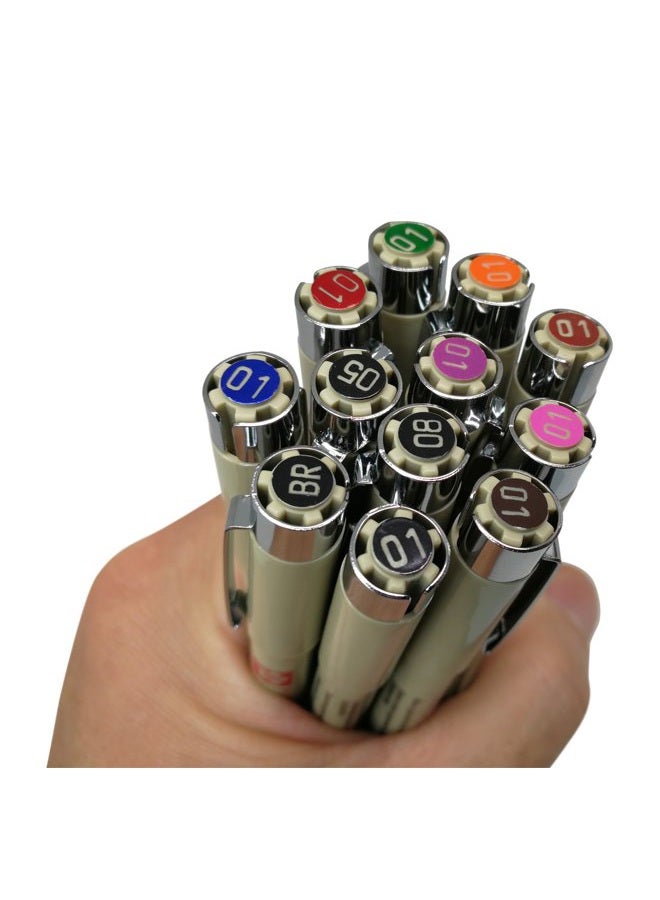 Sakura Pigma Micron Artist pens 12 Fineliner Archival Ink Black & Colors, 8 Assorted Colors with 4 Black (01, 05, 08, Brush Pen) - Image 5