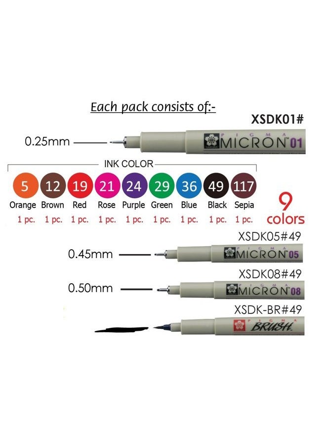 Sakura Pigma Micron Artist pens 12 Fineliner Archival Ink Black & Colors, 8 Assorted Colors with 4 Black (01, 05, 08, Brush Pen) - Image 3