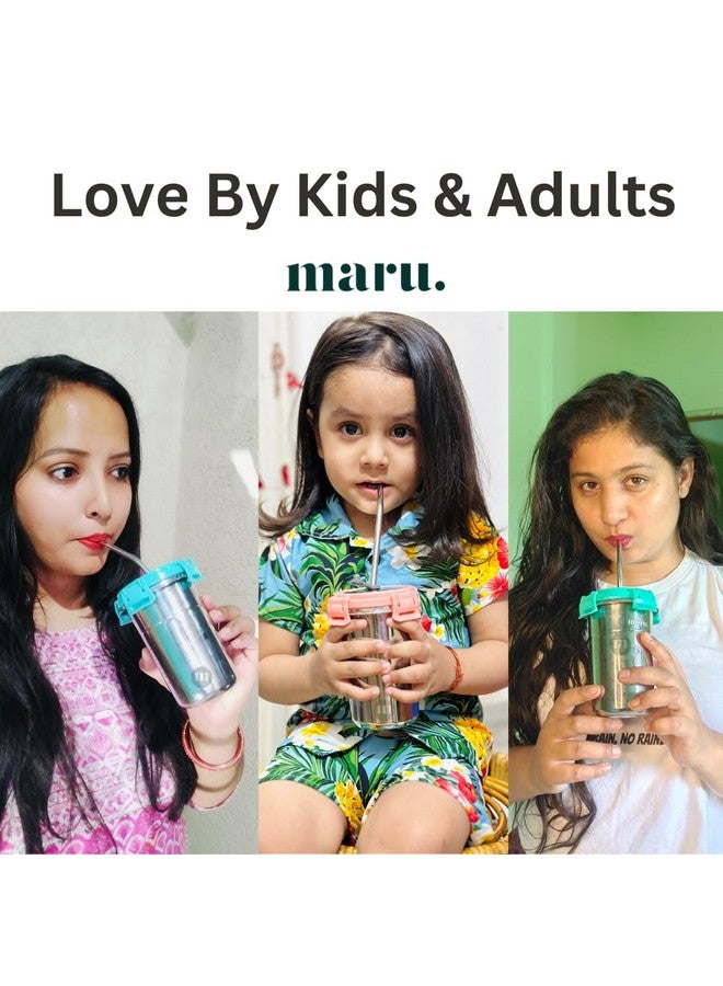 MARU كوب مارو المصنوع من الفولاذ المقاوم للصدأ سعة 400 مل - أكواب شرب متينة، مقاومة للتسرب وقابلة للحمل مع أغطية، قشات قابلة لإعادة الاستخدام وفرشاة تنظيف - كوب زجاجي فولاذي مثالي للسفر، المكتب والمنزل، لون أخضر بحري - Image 4