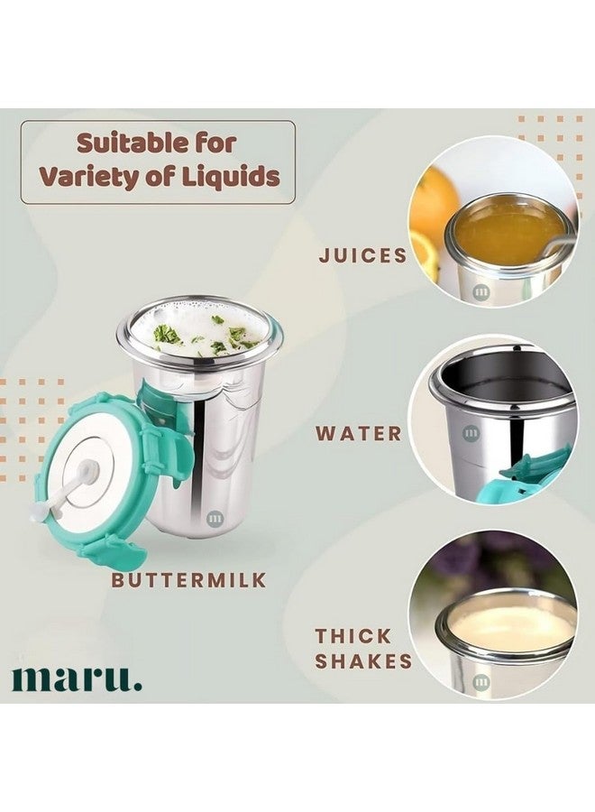 MARU كوب مارو المصنوع من الفولاذ المقاوم للصدأ سعة 400 مل - أكواب شرب متينة، مقاومة للتسرب وقابلة للحمل مع أغطية، قشات قابلة لإعادة الاستخدام وفرشاة تنظيف - كوب زجاجي فولاذي مثالي للسفر، المكتب والمنزل، لون أخضر بحري - Image 3