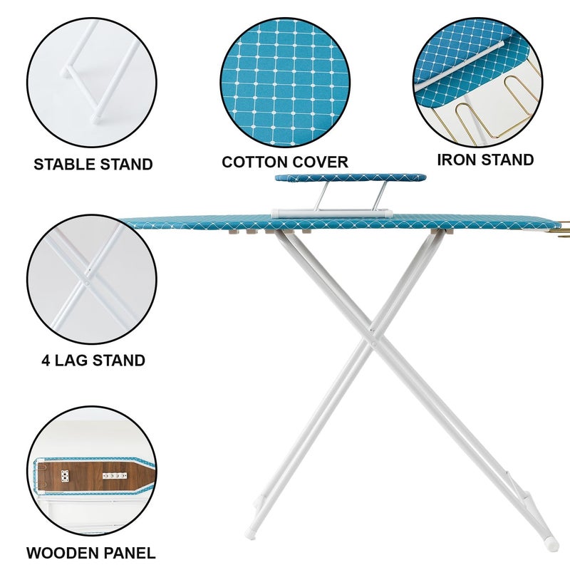 Kuber Industries 42 Inch Ironing Board with Small BoardIroning Stand for ClothesPress Table for Home Blue - Image 5