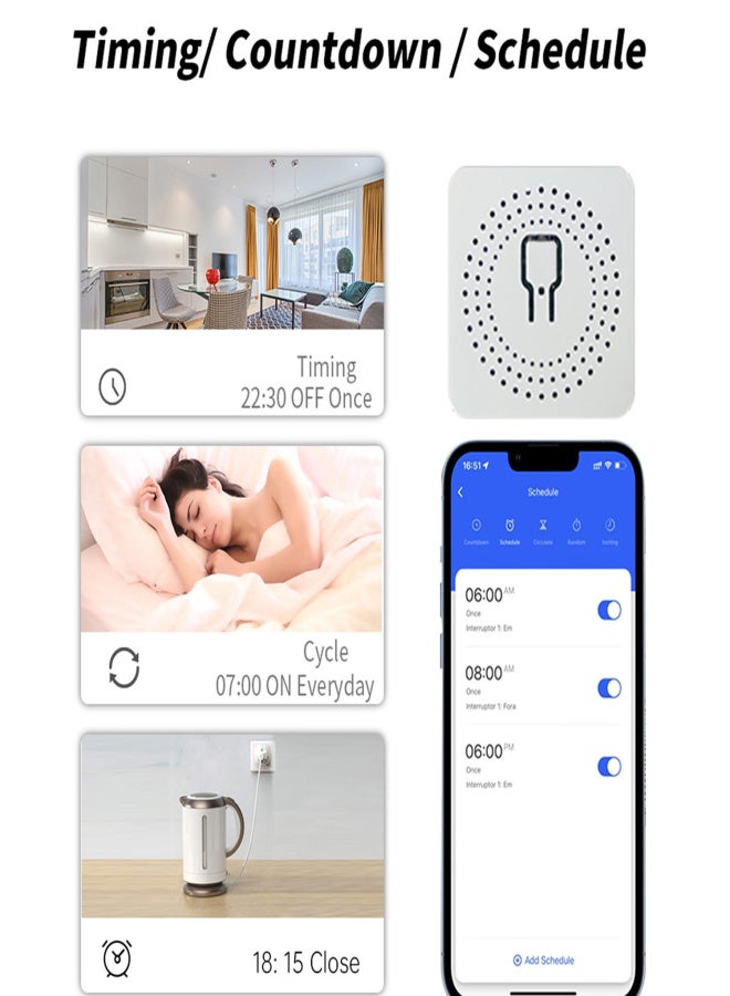 مفتاح تشغيل/إيقاف ذكي يعمل بتقنية الواي فاي من تويا، مفتاح إضاءة ذكي، نظام أتمتة منزلية ذكية، قاطع دائرة كهربائية، يدعم جوجل هوم، ياندكس أليس، تحكم عبر تطبيق الهاتف، ثنائي الاتجاه، تيار متردد 100-240 فولت، 16 أمبير - Image 3