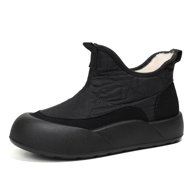 Thickened sheep wool snow boots 2024 winter new fashion versatile cotton boots one pedal anti-slip waterproof womens cotton shoes Black [one yard smaller]]