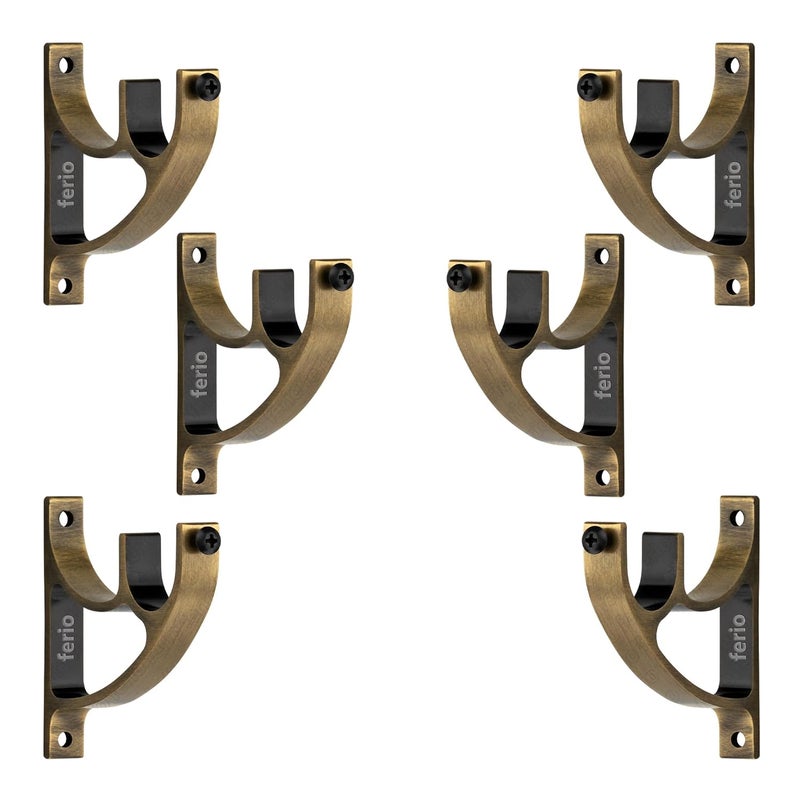 Ferio Heavy Duty Curtain Window Curtain Rod Supports for 1 inch Rod Size for Curtain Rod Holder Suitable for Door and Window Fitting Hardware for Home Decor Antique Brass Pack of 6 - Image 1