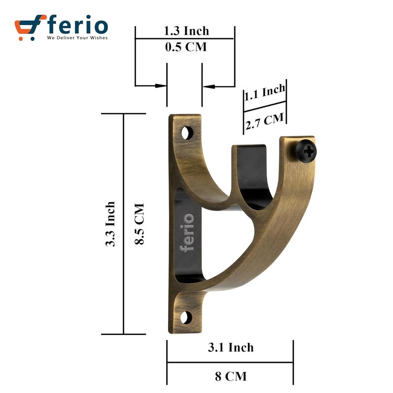 Ferio Heavy Duty Curtain Window Curtain Rod Supports for 1 inch Rod Size for Curtain Rod Holder Suitable for Door and Window Fitting Hardware for Home Decor Antique Brass Pack of 6 - Image 2