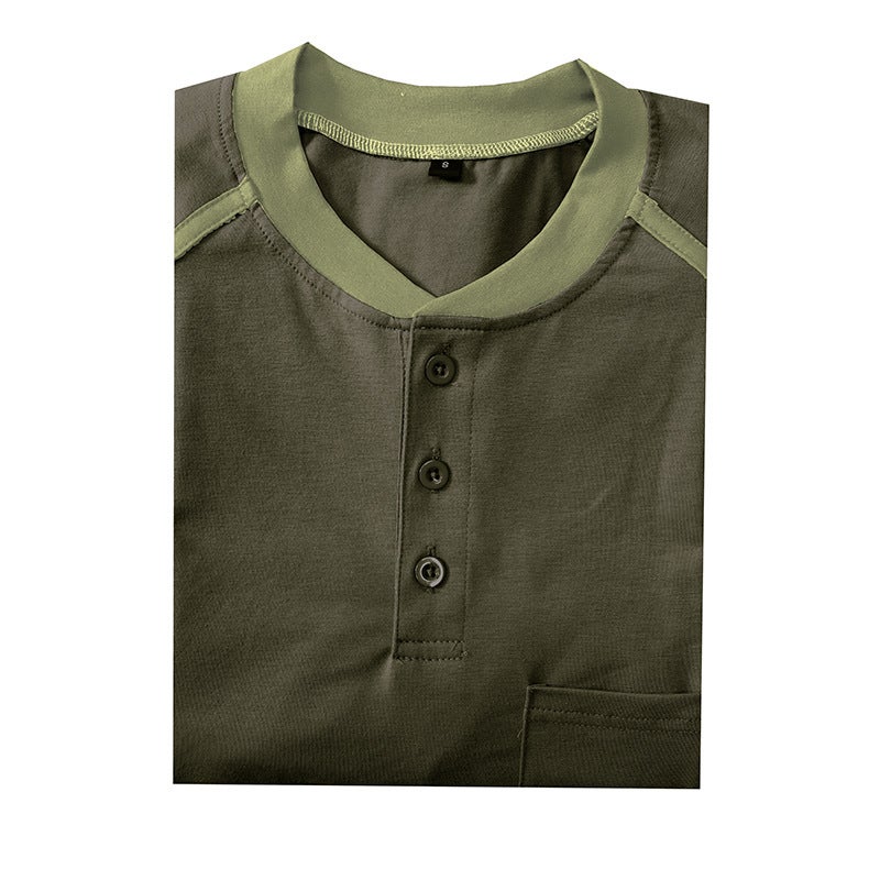 2023 Summer Men'S Short Sleeve Men'S T-Shirt Men'S Henry Shirt Color Matching T-Shirt Men'S - Image 5