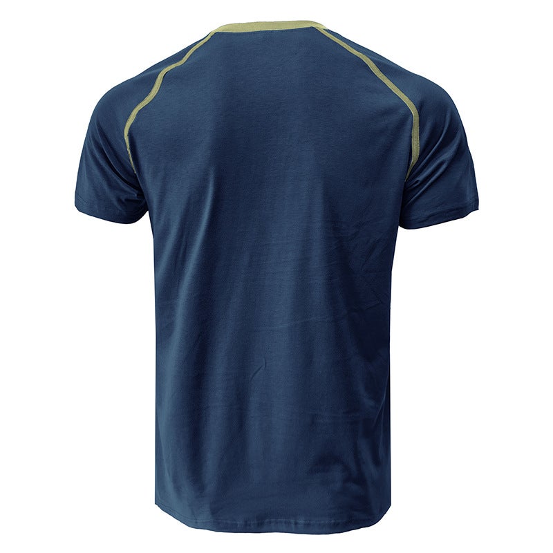 2023 Summer Men'S Short Sleeve Men'S T-Shirt Men'S Henry Shirt Color Matching T-Shirt Men'S - Image 4