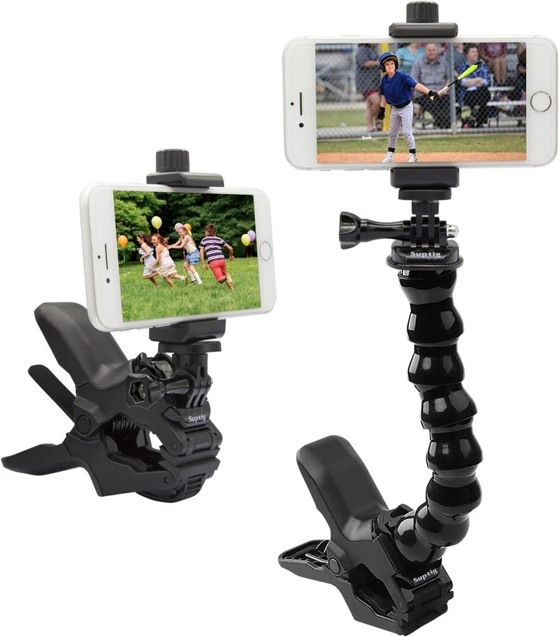 Suptig Phone Holder Desk Gooseneck Mount, Cell Phone Clamp Clip for Pole, Mount Stand, Compatible for iPhone 17 iPhone 16 Plus 15 Pro 14 Plus Xs Max XR X 8 7 6 6s Plus and Other 4-7'' Device - Image 1