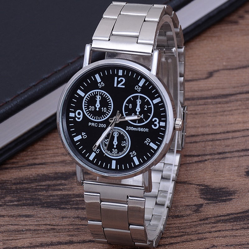 ساعة يد رياضية للرجال بثلاثة عيون مع حزام فولاذي - ساعة كواتز للرجال - Image 2