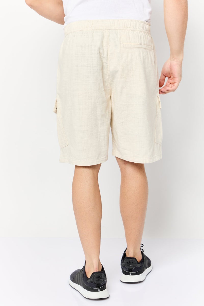 Celio Men Plain Cargo Shorts, Cream - Image 4
