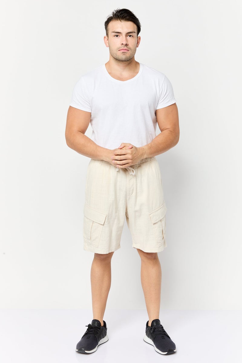 Celio Men Plain Cargo Shorts, Cream - Image 2