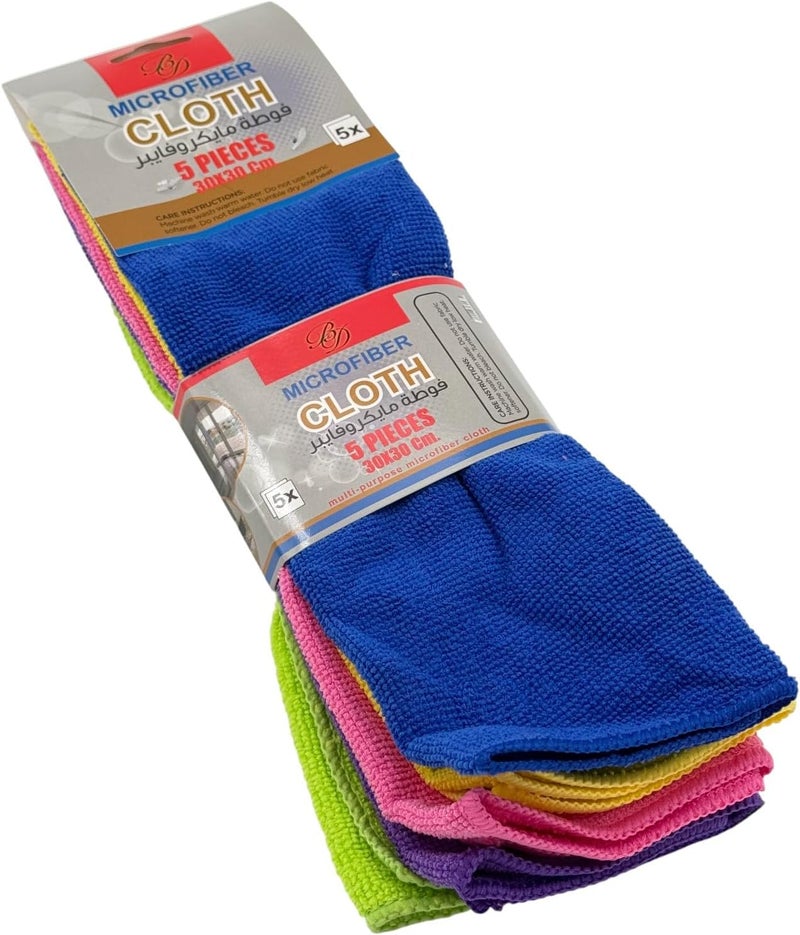B&D b&d microfiber cleaning cloths set of 5, 30x30cm multi-purpose lint-free towels for kitchen, glass, car and household cleaning, soft absorbent cloths in assorted colors, machine washable - Image 1