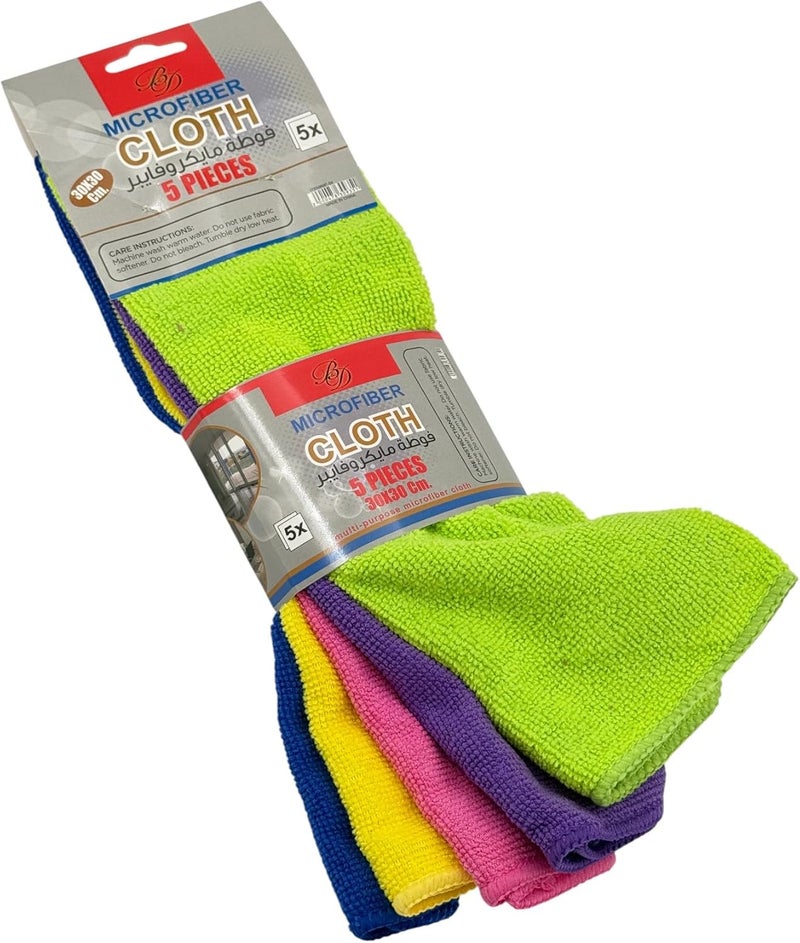 B&D b&d microfiber cleaning cloths set of 5, 30x30cm multi-purpose lint-free towels for kitchen, glass, car and household cleaning, soft absorbent cloths in assorted colors, machine washable - Image 2