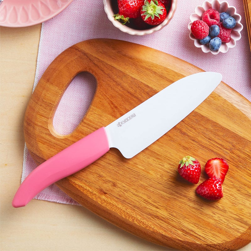 Kyoceraâ€™s Revolution Series 5.5â€ Ceramic Santoku Knife, Chef Knife For Your Cooking Needs, Pink Handle, White Blade - Image 5