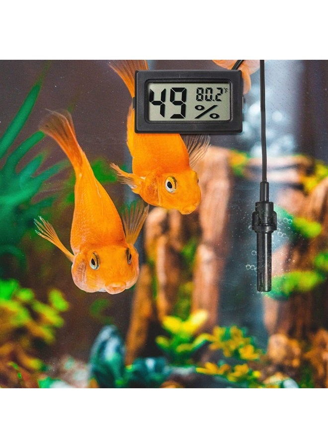Weewooday Mini Digital Thermometer Hygrometer with Probe Indoor Temperature Humidity Meter Gauge LCD Fahrenheit Display Hygrometer Thermometer Gauge for Incubator Reptile Plant Terrarium (3 Pieces, Black)