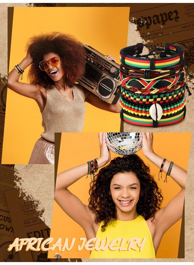Sureio سوار أفريقي مكون من 7 قطع مع خرز قابل للتعديل مجوهرات جامايكية متعددة الطبقات سوار قبلي مضفر للرجال والنساء (أنيق) - Image 4