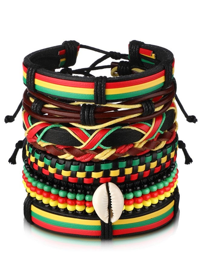Sureio سوار أفريقي مكون من 7 قطع مع خرز قابل للتعديل مجوهرات جامايكية متعددة الطبقات سوار قبلي مضفر للرجال والنساء (أنيق) - Image 1