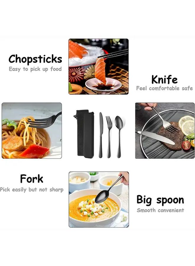 Black Portable Steak Cutlery Set Knife Fork Spoon Travel Case Camping Picnic BBQ - Image 5