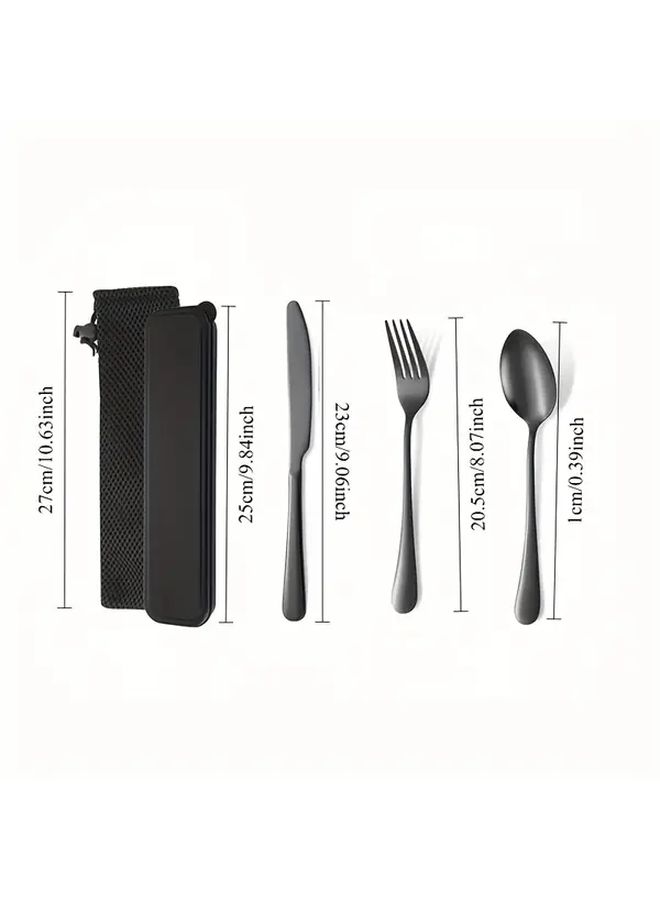 Black Portable Steak Cutlery Set Knife Fork Spoon Travel Case Camping Picnic BBQ - Image 3
