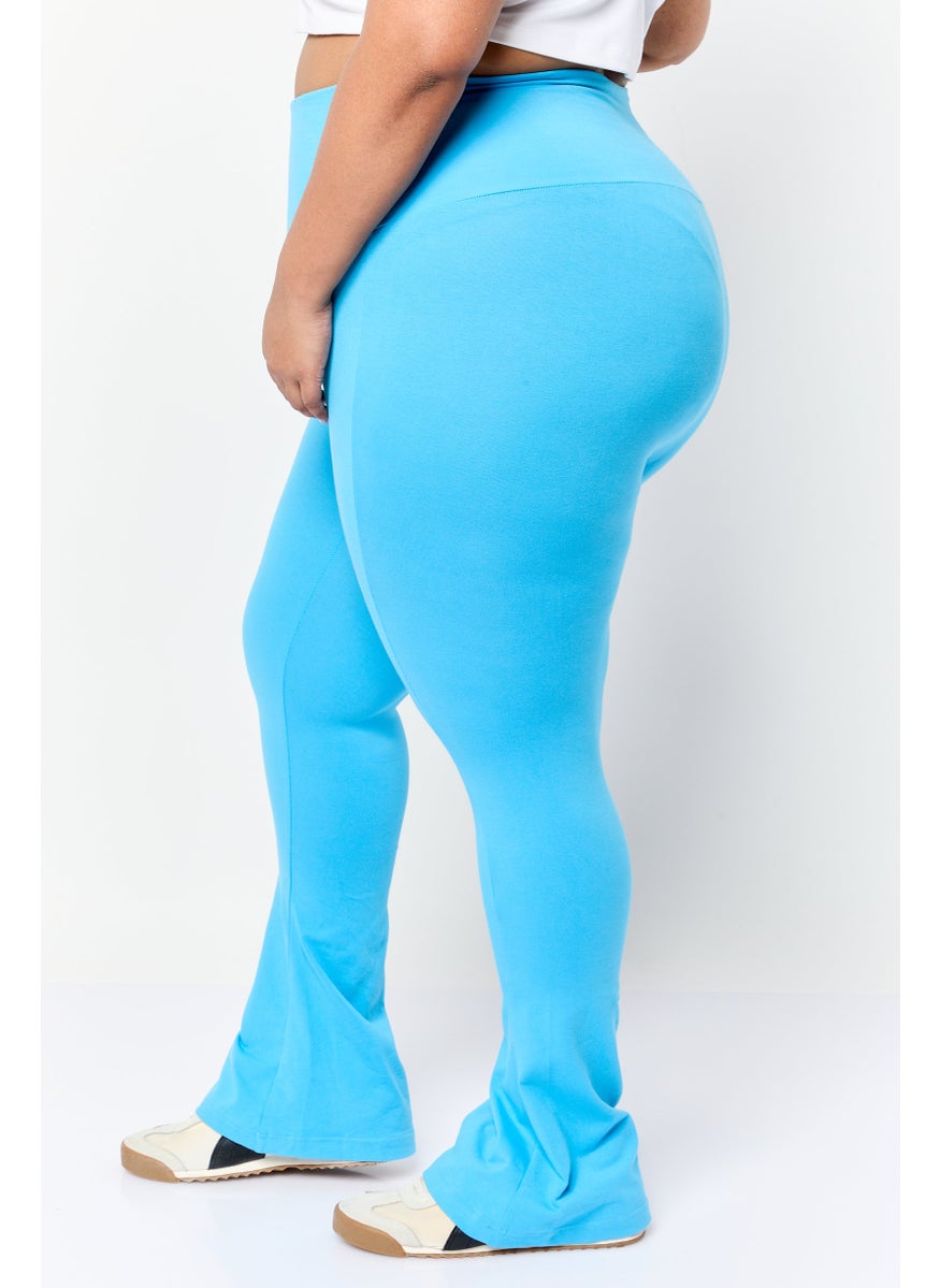 Adidas - Women Plus Size Brand Logo Training Flared Leggings, Blue - Image 1
