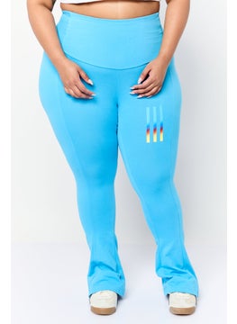 Women Plus Size Brand Logo Training Flared Leggings, Blue