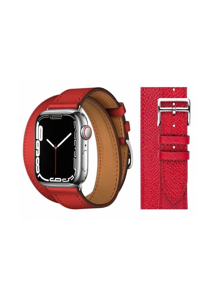 vesus Double Tour Leather Replacement Band For Apple Watch 45/44/42mm Series 7/6/5/4/SE