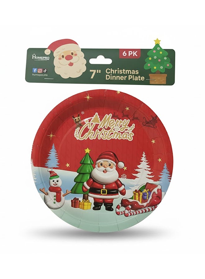 HomePro 7" Disposable Christmas Dinner Plate 6pcs Red - Image 1
