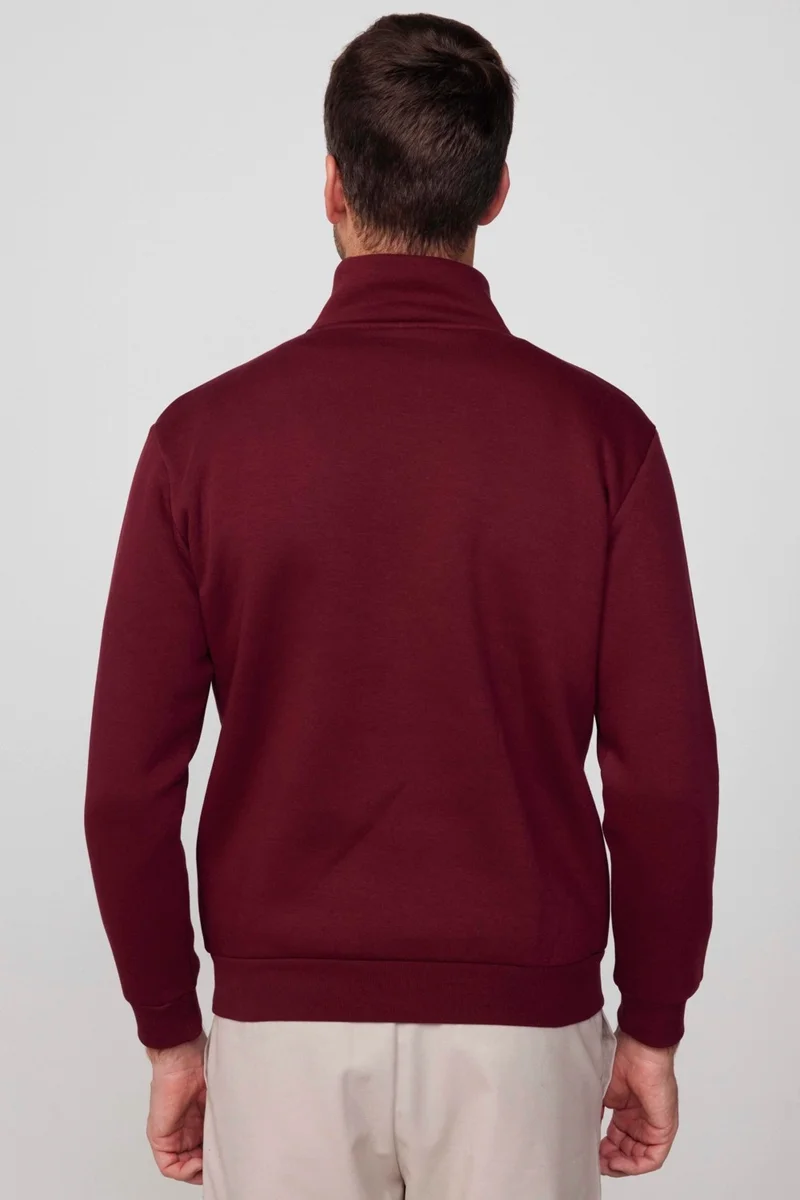 تودورس Cotton Stand Collar Zippered Claret Red Unisex Sweatshirt