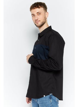 Reverse Men Regular Fit Plain Long Sleeves Casual Shirt, Black Combo  - Image 3