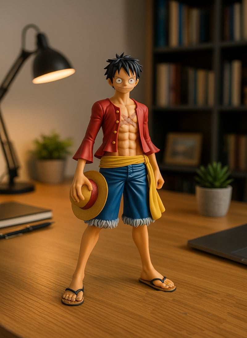 متجر 7 تمثال شخصية أنمي لوفي من ون بيس – تصميم تفصيلي بجودة عالية يجسد مظهره الأيقوني بقبعته القشية وقميصه الأحمر وسرواله الأزرق – مجسم ديكور لهواة الجمع وعشاق الأنمي - Image 1